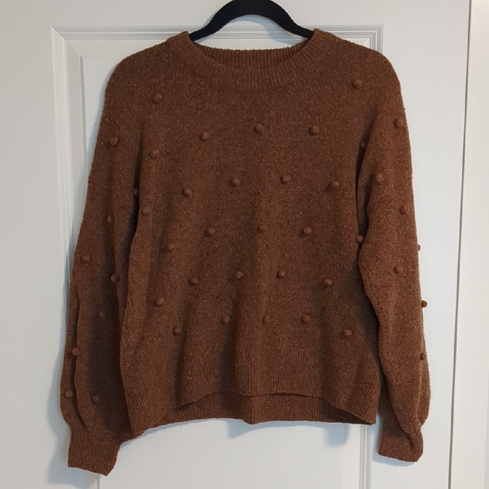 Madewell Brown Pom-Pom Crew Neck Sweater